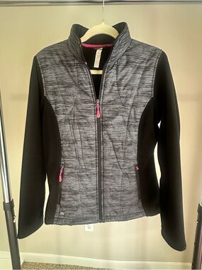 Ideology Quilted Jacket Women’s Size M Black Gray Athletic Zip Up Pink Trim